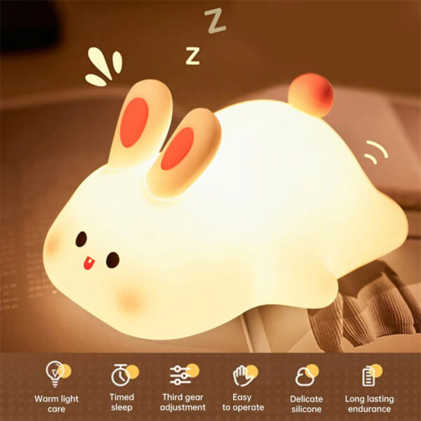 Cute LED Night Light Touch Sensor Cartoon's Nightlights Big Face Rabbit Silicone Night هدية عيد الميلاد المصباح بجانب السرير ديكور المنزل - Image 6