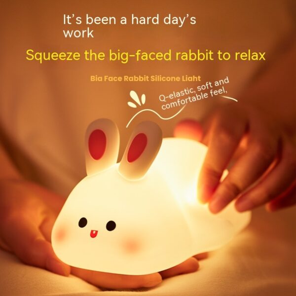 Cute LED Night Light Touch Sensor Cartoon's Nightlights Big Face Rabbit Silicone Night هدية عيد الميلاد المصباح بجانب السرير ديكور المنزل - Image 5