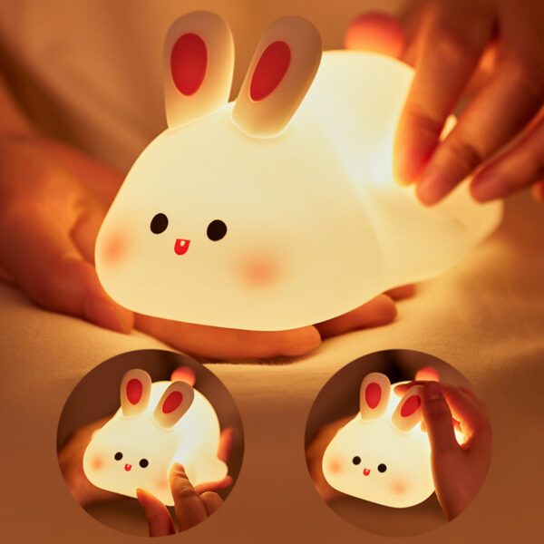 Cute LED Night Light Touch Sensor Cartoon's Nightlights Big Face Rabbit Silicone Night هدية عيد الميلاد المصباح بجانب السرير ديكور المنزل - Image 2