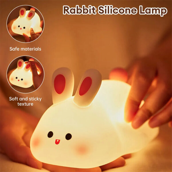 Cute LED Night Light Touch Sensor Cartoon's Nightlights Big Face Rabbit Silicone Night هدية عيد الميلاد المصباح بجانب السرير ديكور المنزل - Image 10