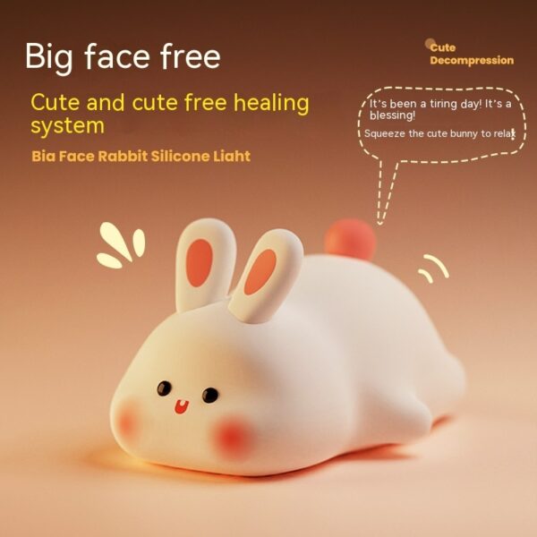 Cute LED Night Light Touch Sensor Cartoon's Nightlights Big Face Rabbit Silicone Night هدية عيد الميلاد المصباح بجانب السرير ديكور المنزل - Image 8